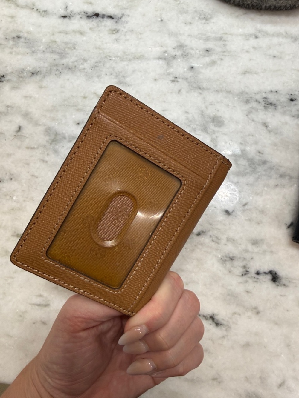 Tory Burch Tan Leather Card & Key Holder with Gold Logo - Picture 3 of 3